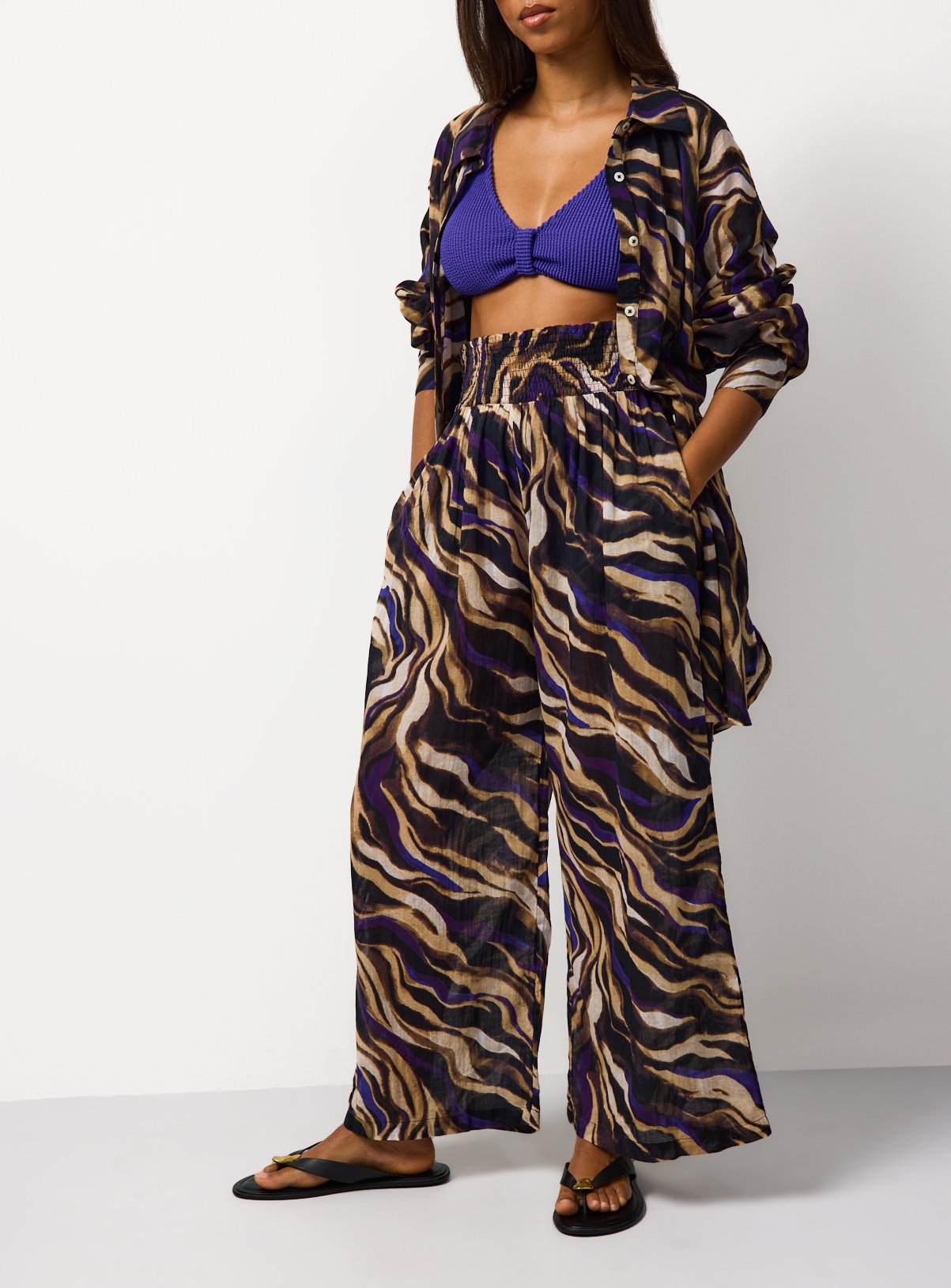 Wave Print Wide Leg Cover Up Trousers S - Image 2 thumbnail